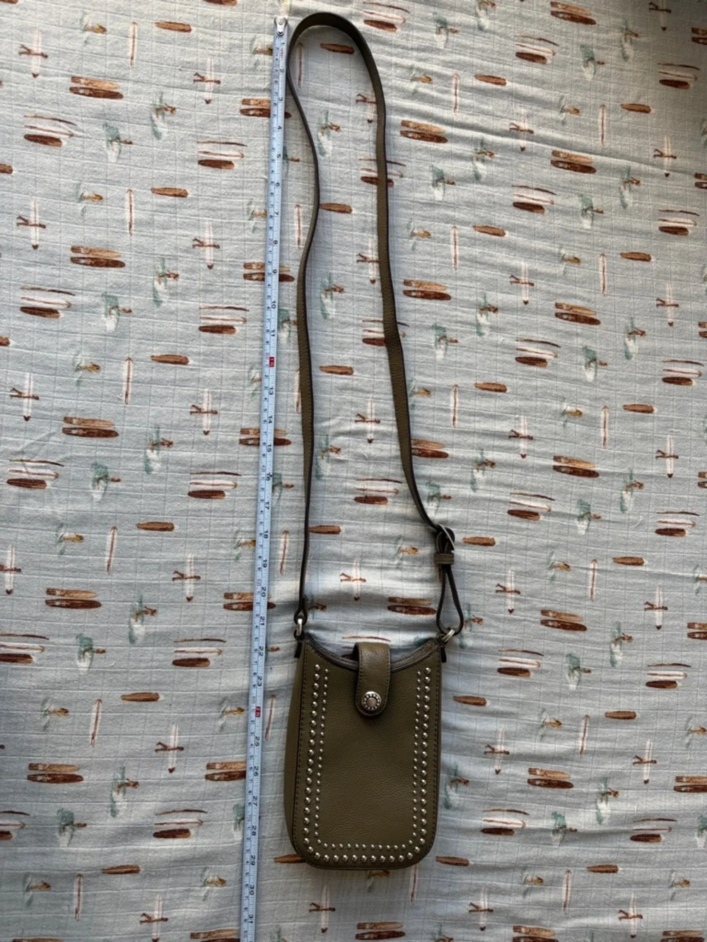 Brighton Pretty Tough Phone Pouch Olive Green Studded Crossbody-EUC